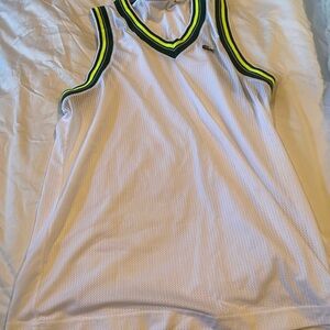 White Mesh Tank Top with Green and Yellow Trim Lacoste